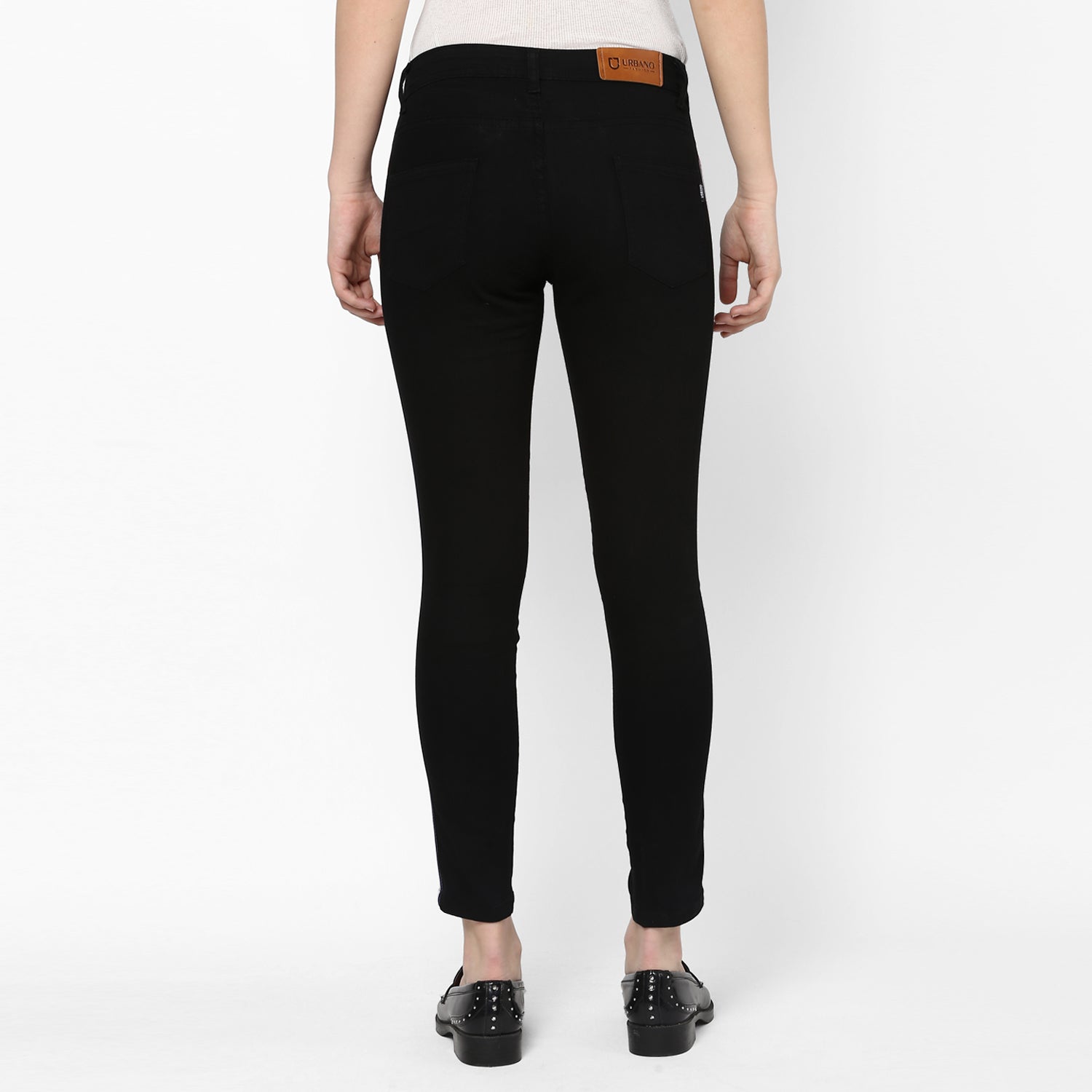 Women's Black Side Striped Skinny Fit Jeans Stretch