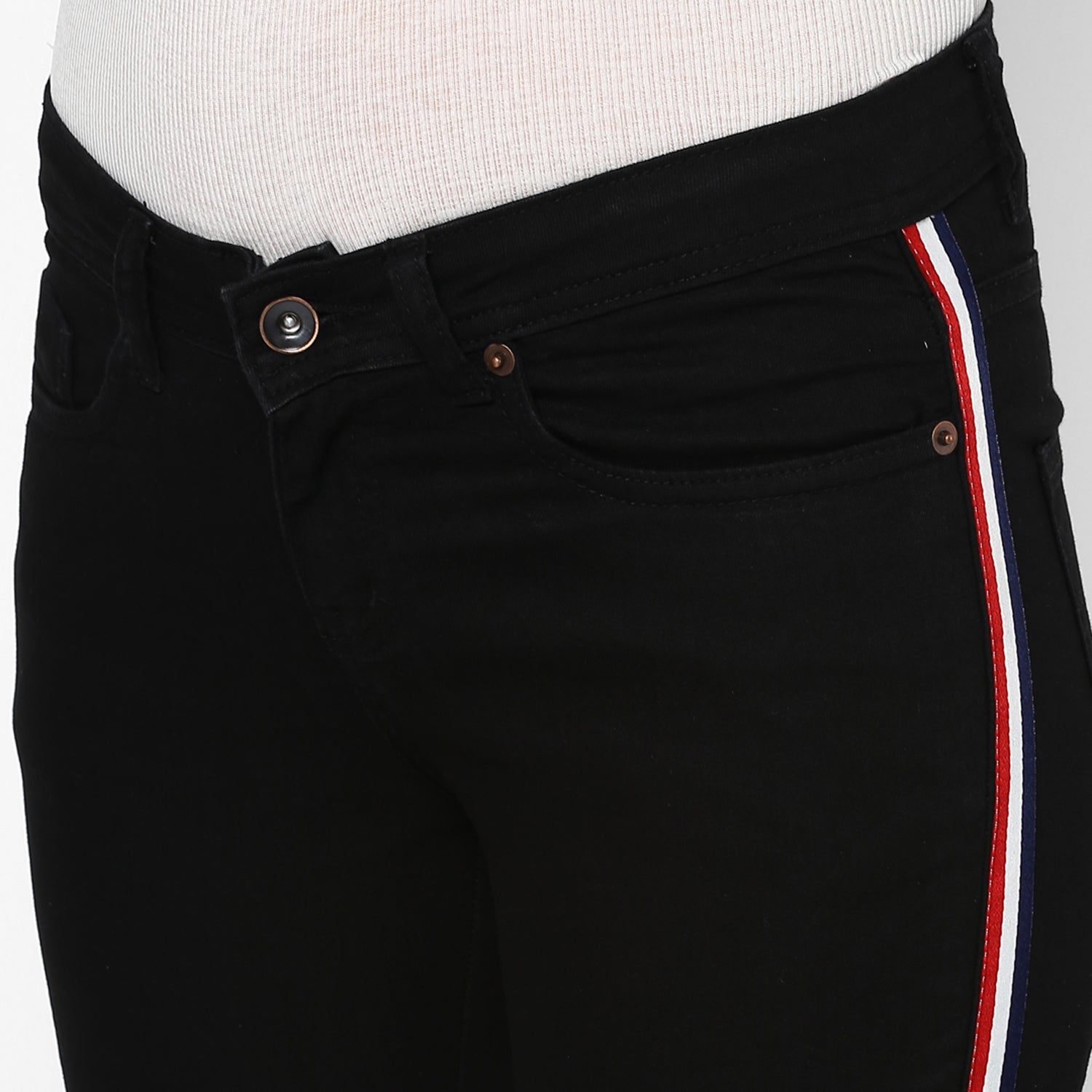 Women's Black Side Striped Skinny Fit Jeans Stretch