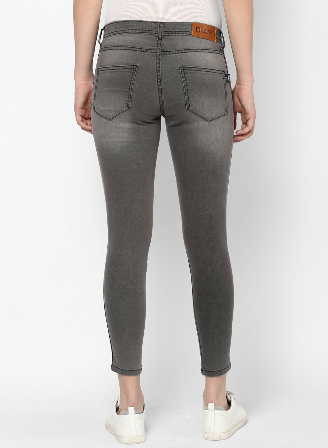 Women's Grey Side Striped Skinny Fit Jeans Stretch