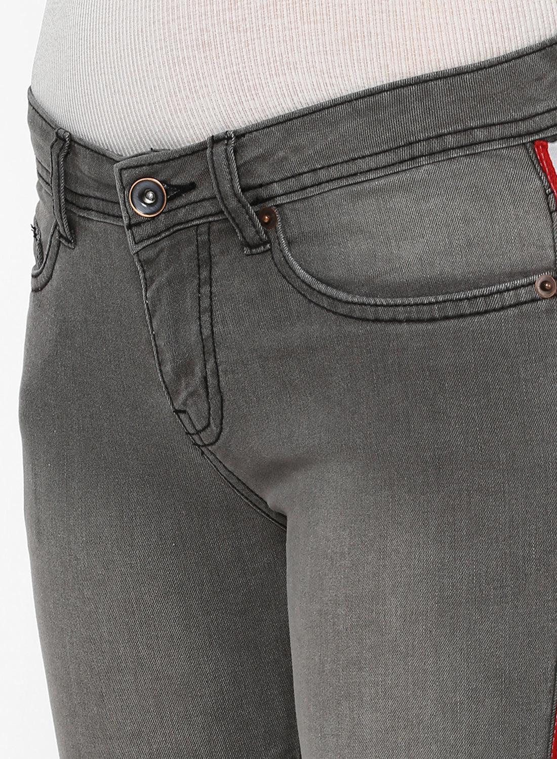 Women's Grey Side Striped Skinny Fit Jeans Stretch