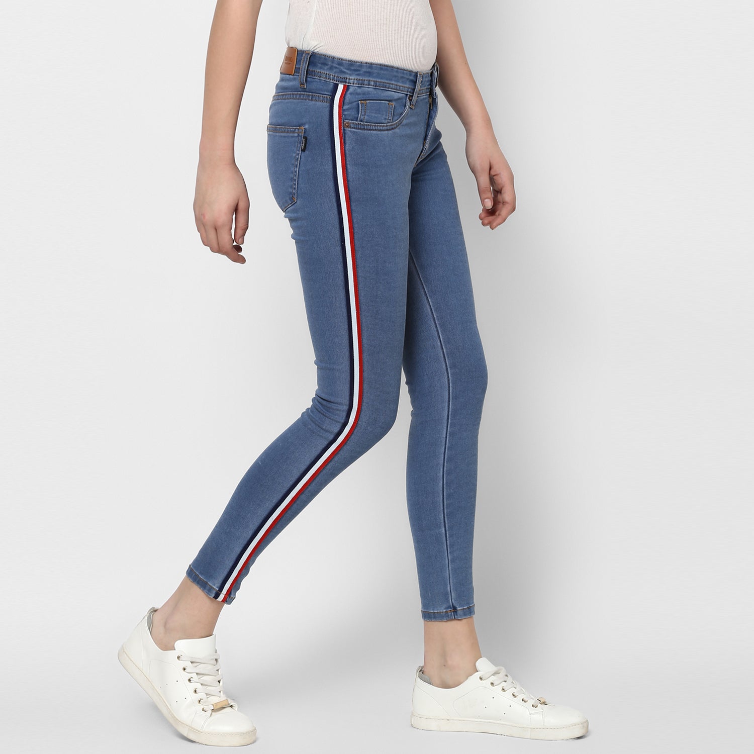 Women's Blue Side Striped Skinny Fit Jeans Stretch