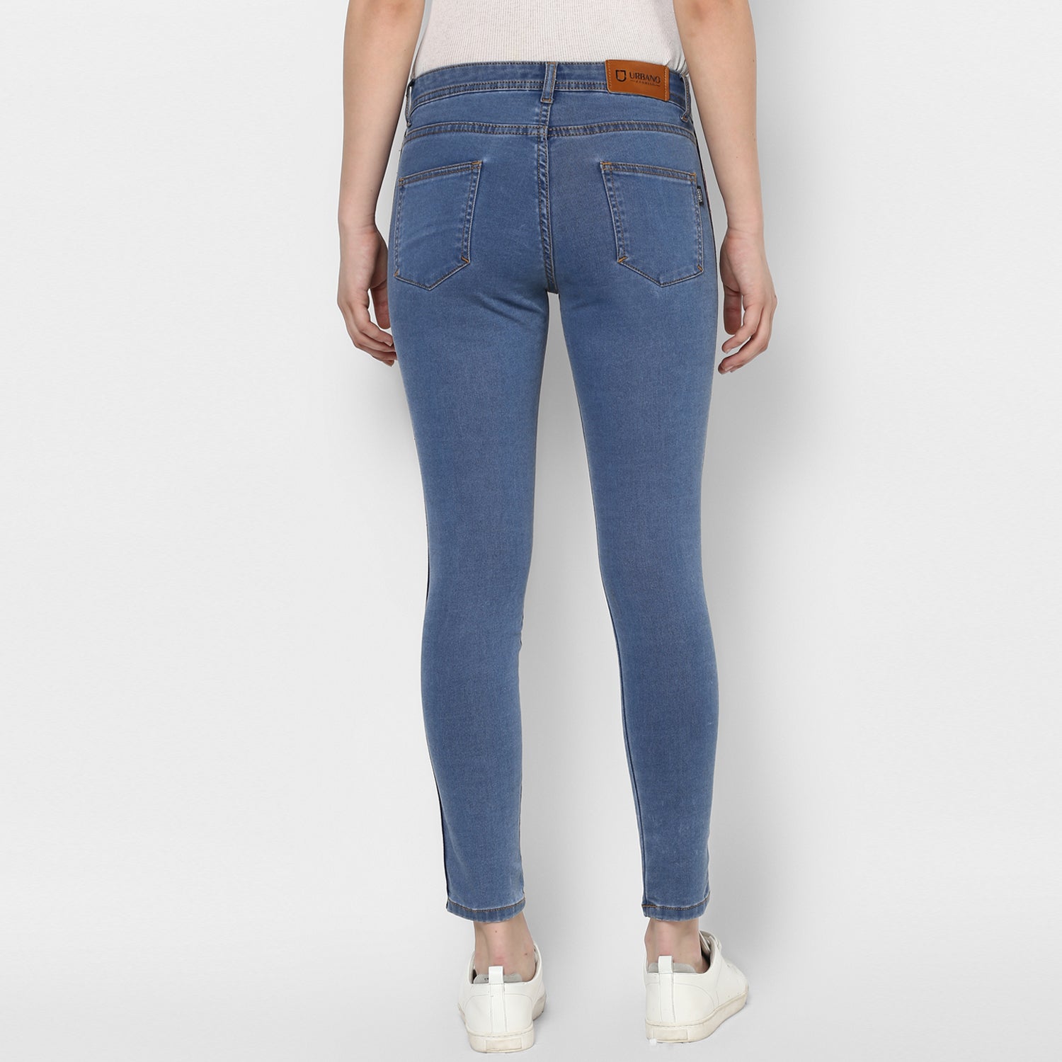 Women's Blue Side Striped Skinny Fit Jeans Stretch