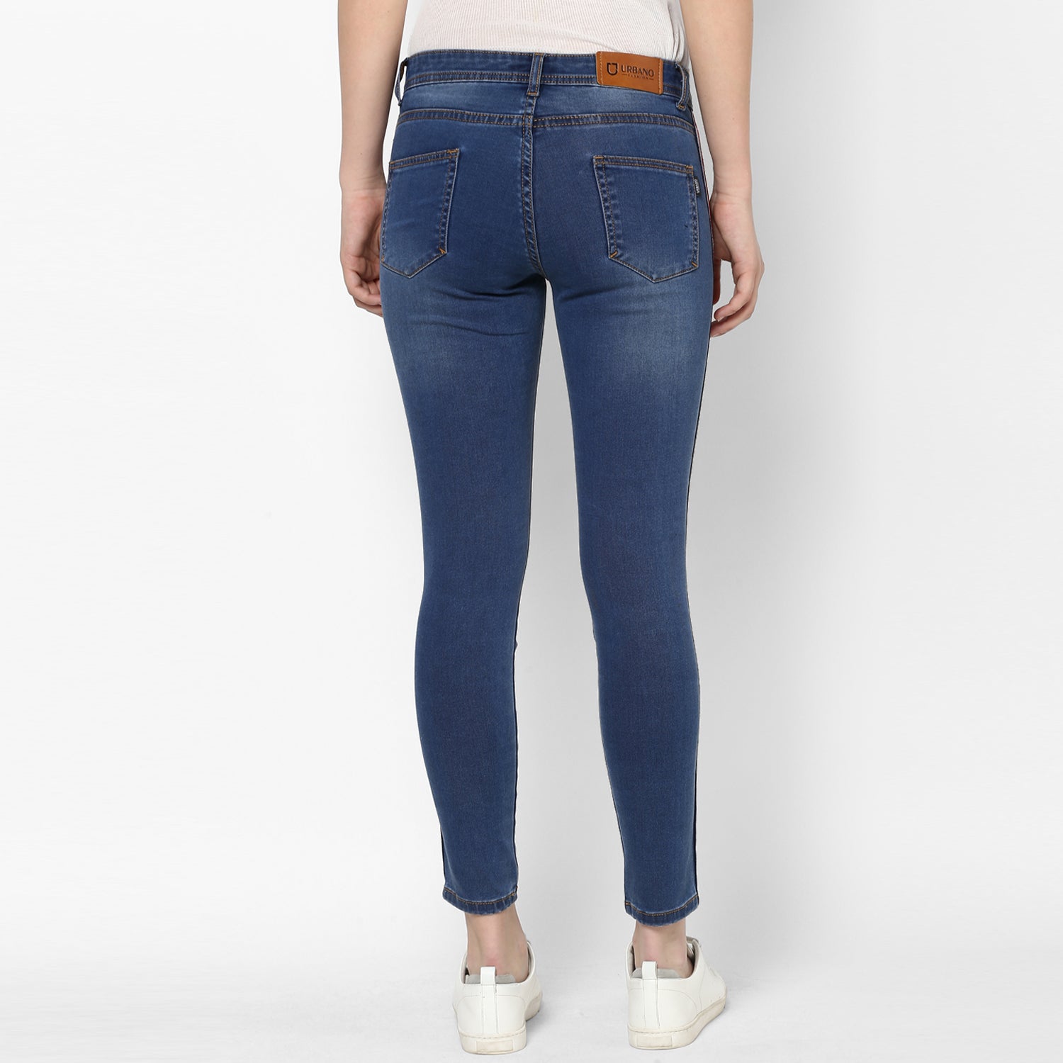 Women's Blue Side Striped Skinny Fit Jeans Stretch