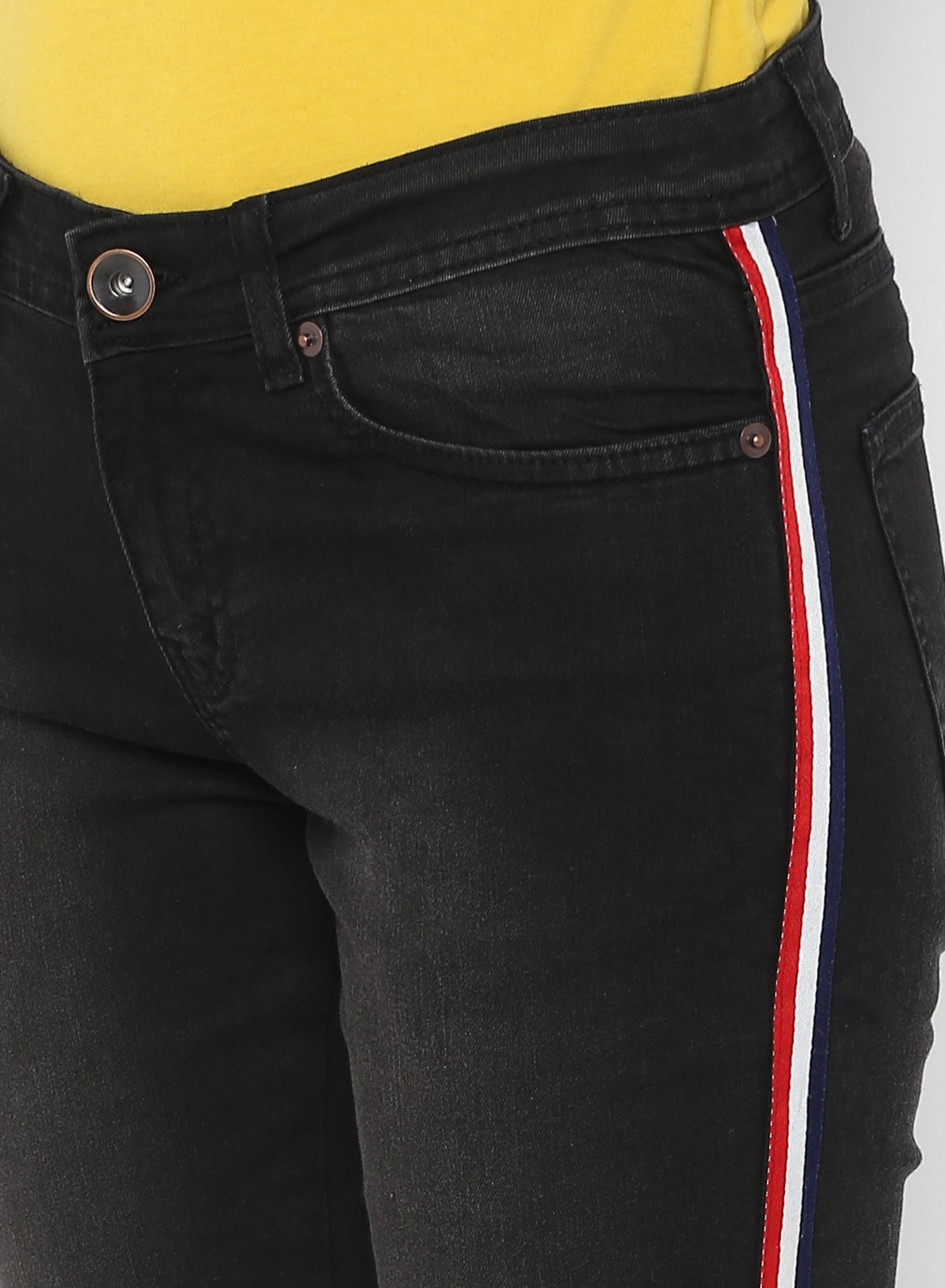 Women's Black Side Striped Skinny Fit Jeans Stretch
