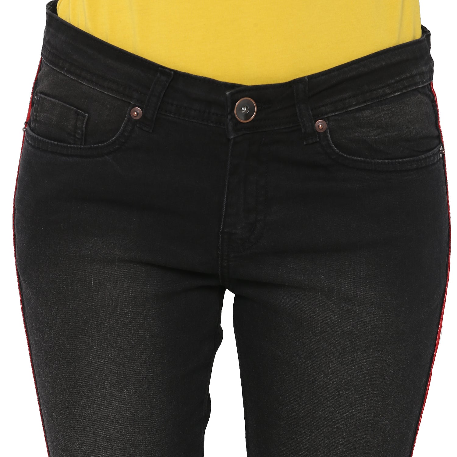 Women's Black Side Striped Skinny Fit Jeans Stretch