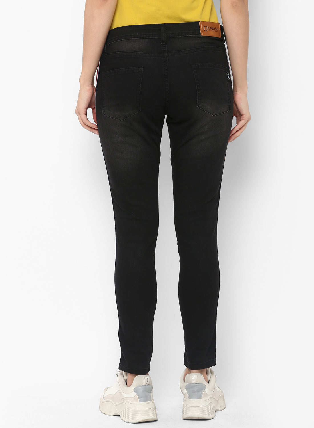 Women's Black Side Striped Skinny Fit Jeans Stretch