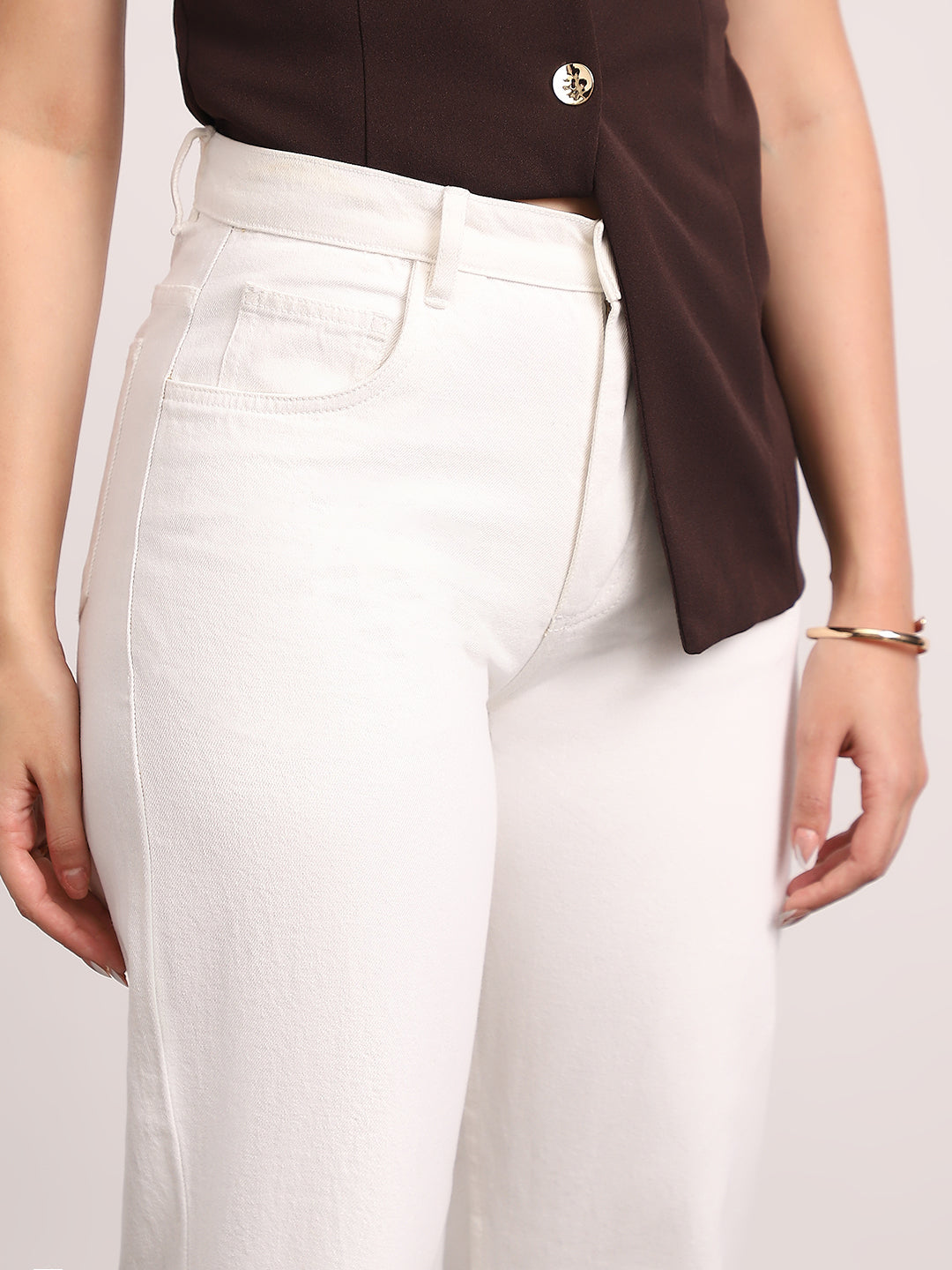Women's White High Rise Straight Fit Washed Jeans Non-Stretchable