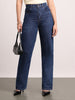 Women's Dark Blue High Rise Straight Fit Washed Jeans Non-Stretchable