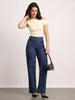 Women's Dark Blue High Rise Straight Fit Washed Jeans Non-Stretchable
