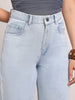 Women's Ice Blue High Rise Straight Fit Washed Jeans Non-Stretchable