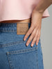 Women's Ice Blue High Rise Straight Fit Washed Jeans Non-Stretchable