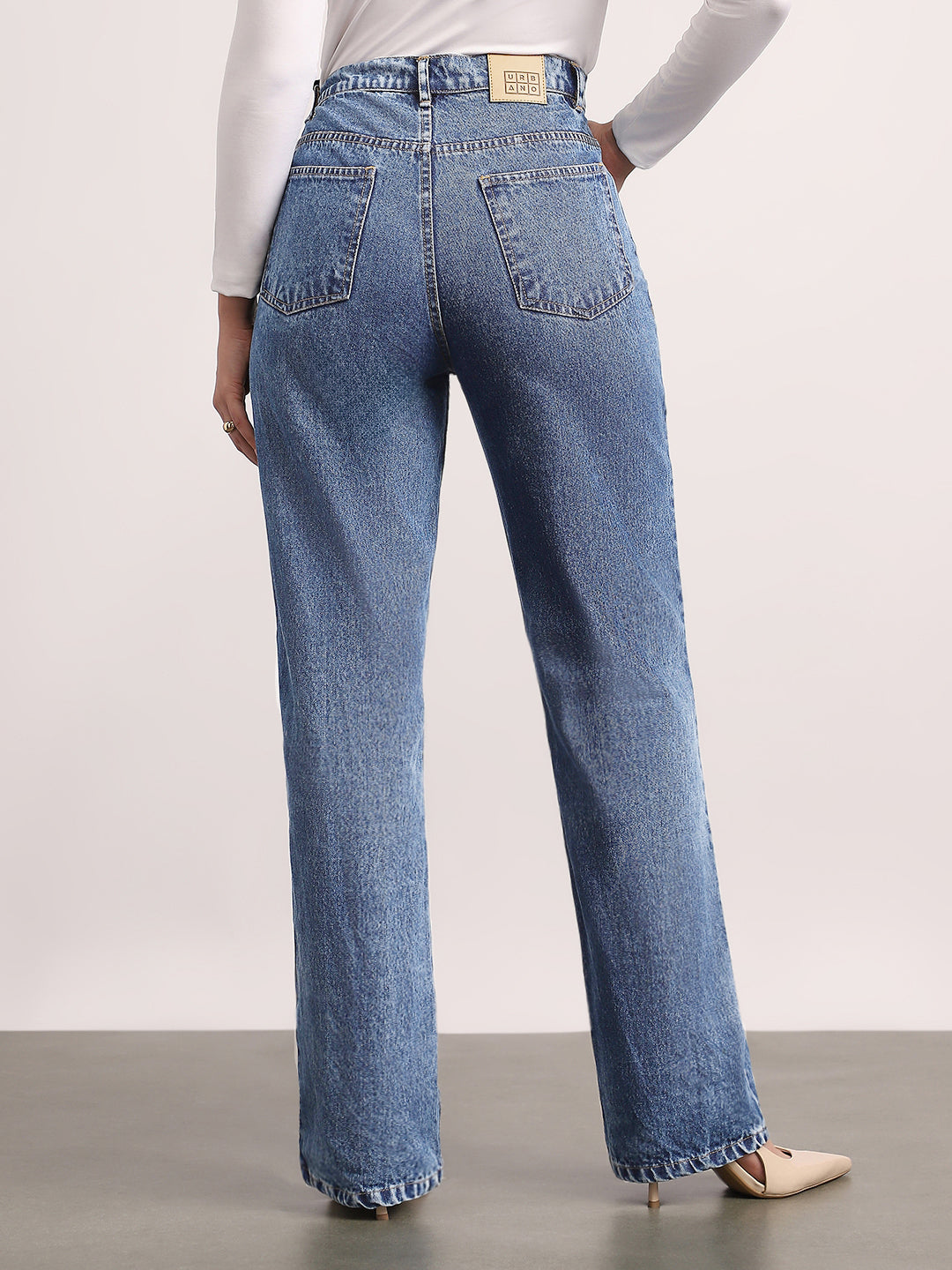 Women's Light Blue High Rise Straight Fit Washed Jeans Non-Stretchable