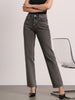 Women's Light Grey High Rise Straight Fit Washed Jeans Non-Stretchable