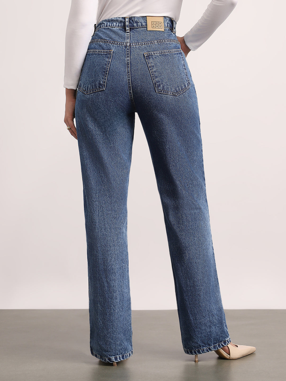 Women's Blue High Rise Straight Fit Washed Jeans Non-Stretchable