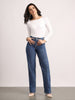 Women's Blue High Rise Straight Fit Washed Jeans Non-Stretchable