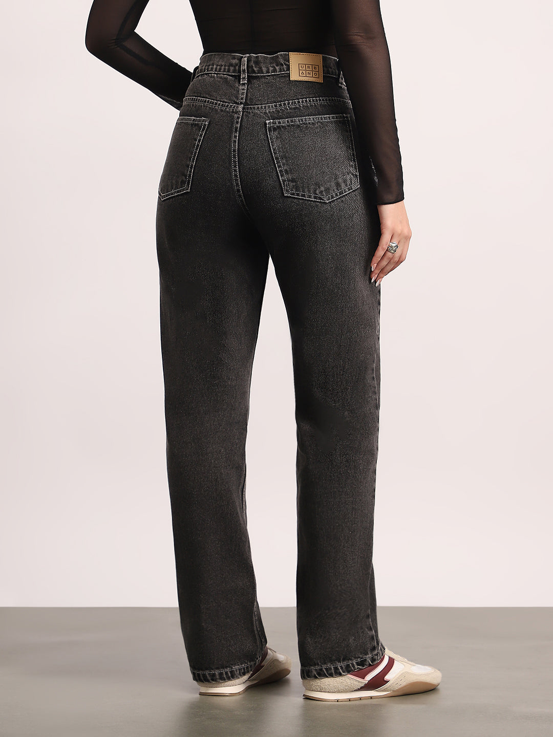 Women's Grey High Rise Straight Fit Washed Jeans Non-Stretchable