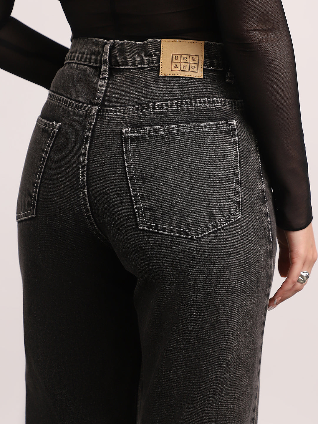 Women's Grey High Rise Straight Fit Washed Jeans Non-Stretchable