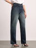 Women's Dark Blue High Rise Straight Fit Washed Jeans Non-Stretchable