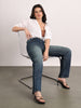 Women's Dark Blue High Rise Straight Fit Washed Jeans Non-Stretchable
