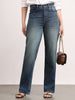 Women's Dark Blue High Rise Straight Fit Washed Jeans Non-Stretchable