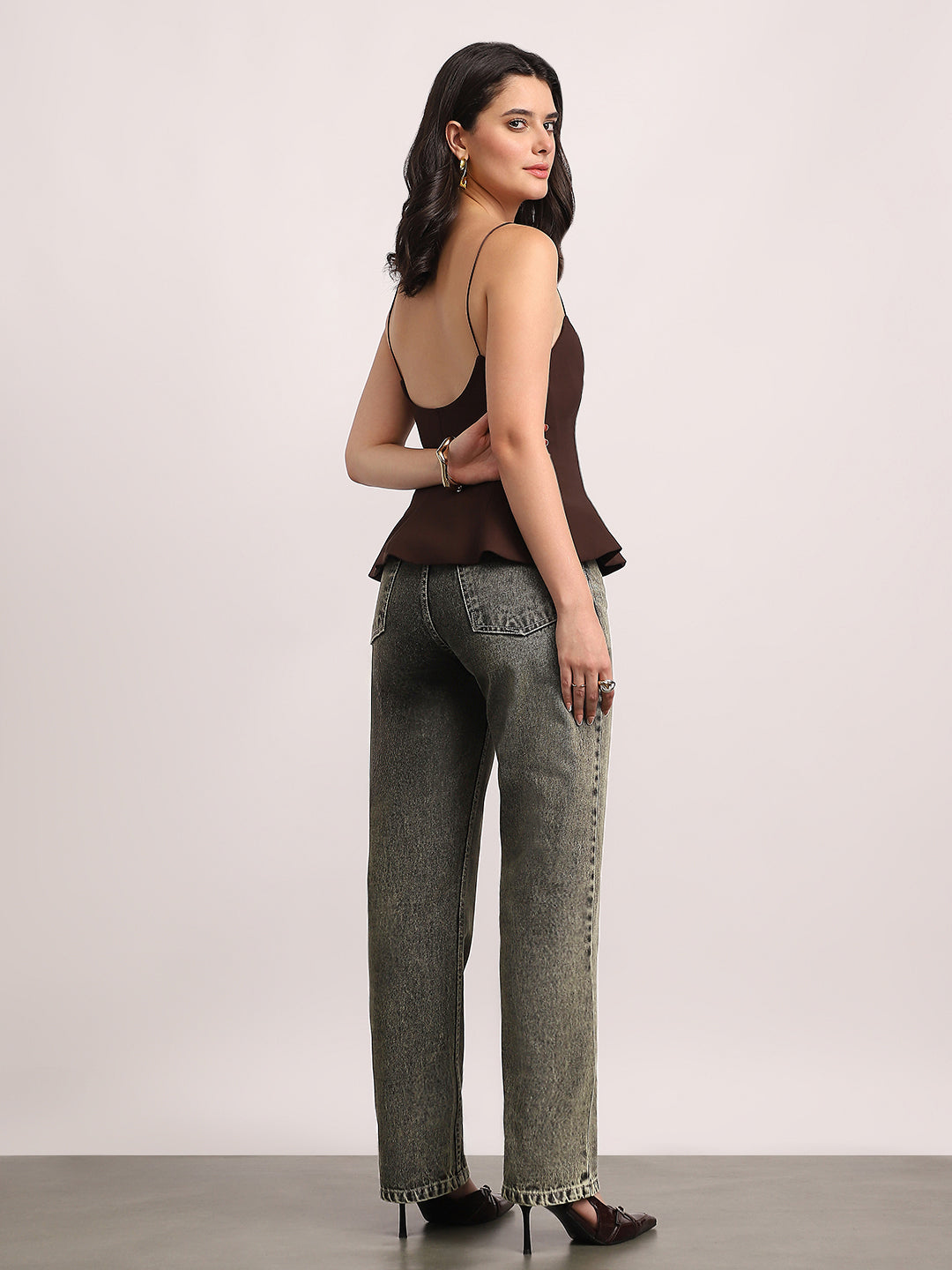 Women's Ice Grey High Rise Straight Fit Washed Jeans Non-Stretchable