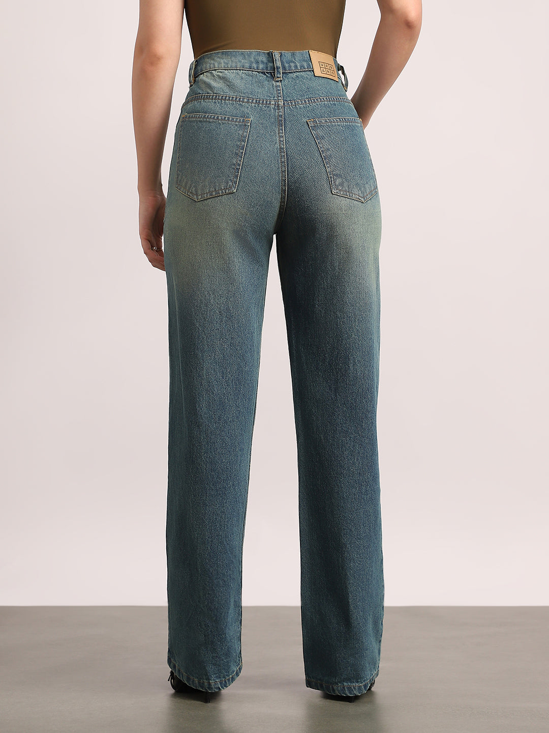 Women's Light Blue High Rise Straight Fit Washed Jeans Non-Stretchable