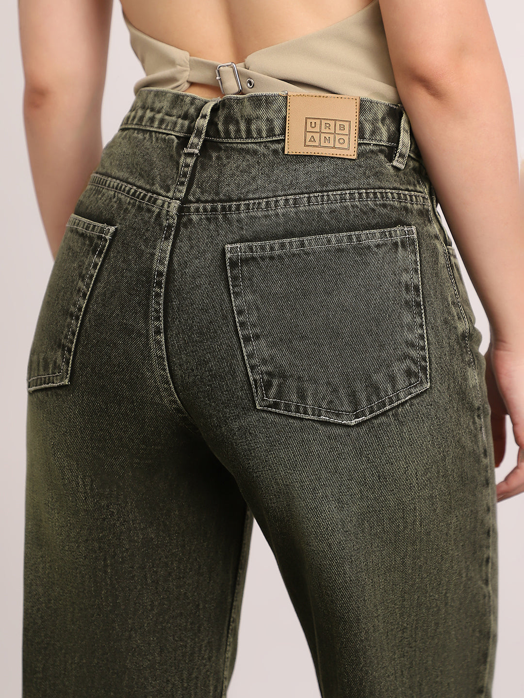 Women's Light Grey High Rise Straight Fit Washed Jeans Non-Stretchable