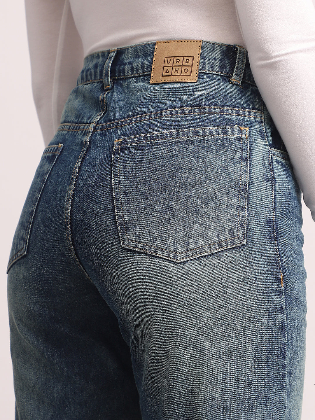 Women's Blue High Rise Straight Fit Washed Jeans Non-Stretchable
