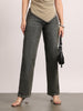 Women's Grey High Rise Straight Fit Washed Jeans Non-Stretchable