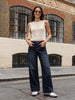 Women's Dark Blue Mid Rise Wide-Leg Washed Jeans Non-Stretchable