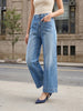 Women's Ice Blue Mid Rise Wide-Leg Washed Jeans Non-Stretchable