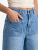 Women's Ice Blue Mid Rise Wide-Leg Washed Jeans Non-Stretchable