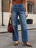 Women's Light Blue Mid Rise Wide-Leg Washed Jeans Non-Stretchable