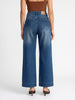 Women's Light Blue Mid Rise Wide-Leg Washed Jeans Non-Stretchable