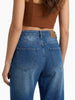 Women's Light Blue Mid Rise Wide-Leg Washed Jeans Non-Stretchable