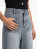 Women's Light Grey Mid Rise Wide-Leg Washed Jeans Non-Stretchable