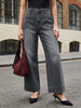 Women's Grey Mid Rise Wide-Leg Washed Jeans Non-Stretchable