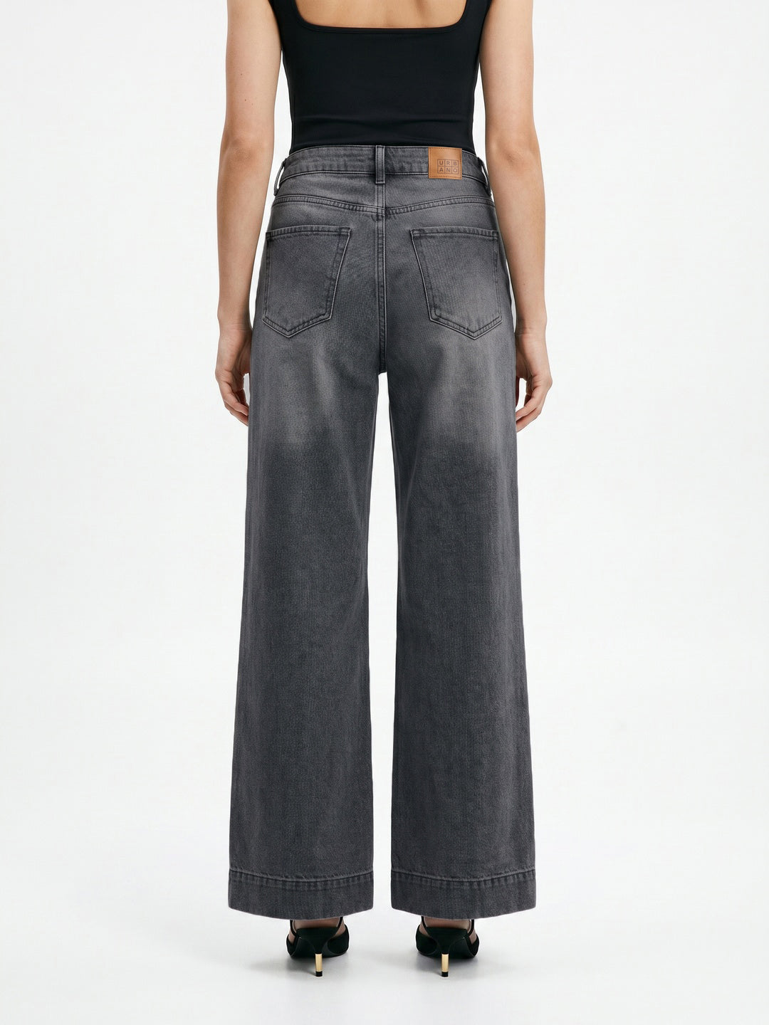 Women's Grey Mid Rise Wide-Leg Washed Jeans Non-Stretchable