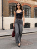 Women's Grey Mid Rise Wide-Leg Washed Jeans Non-Stretchable