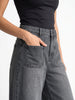 Women's Grey Mid Rise Wide-Leg Washed Jeans Non-Stretchable