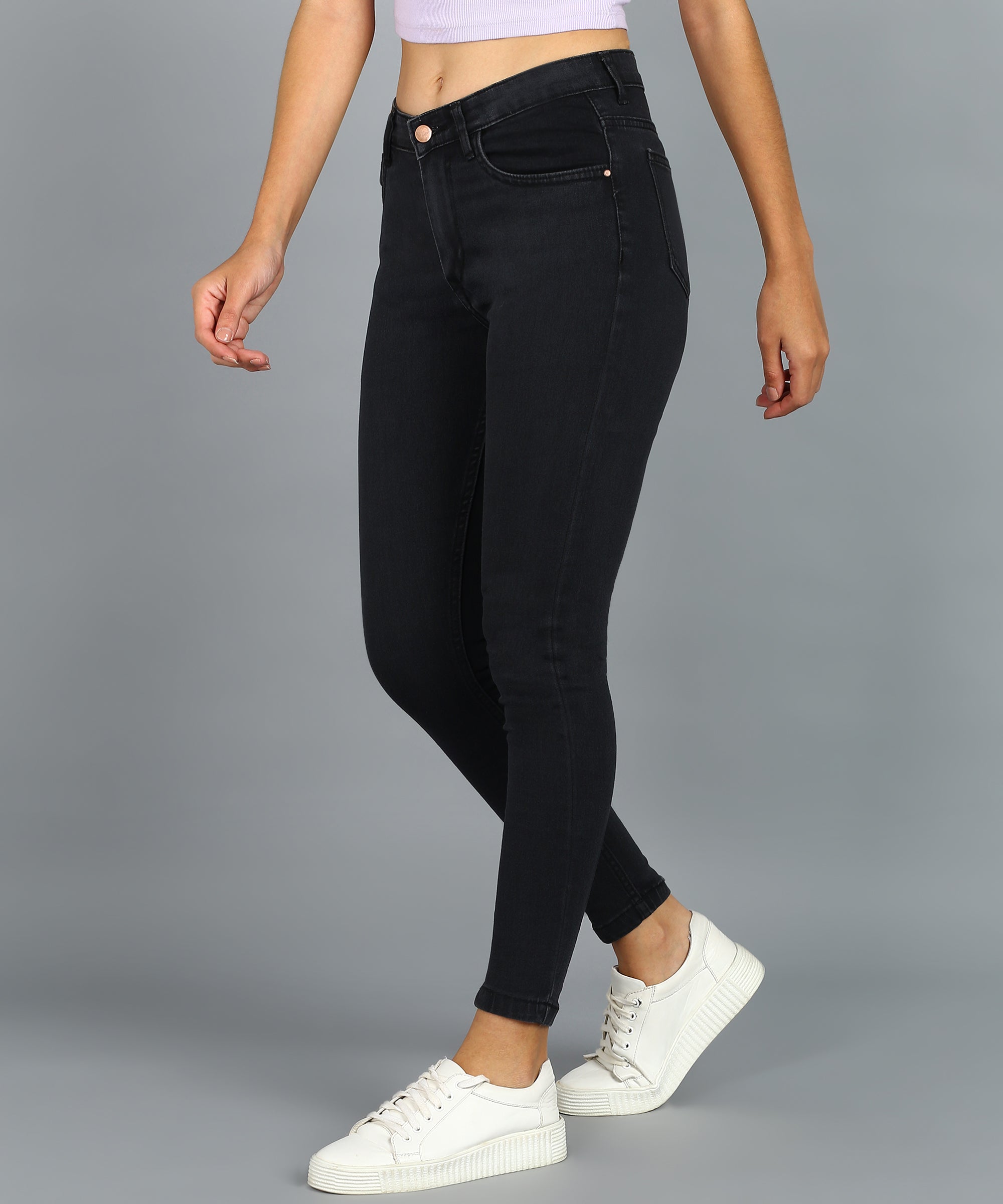 Urbano Fashion Women's Dark Grey Skinny Fit Washed Jeans