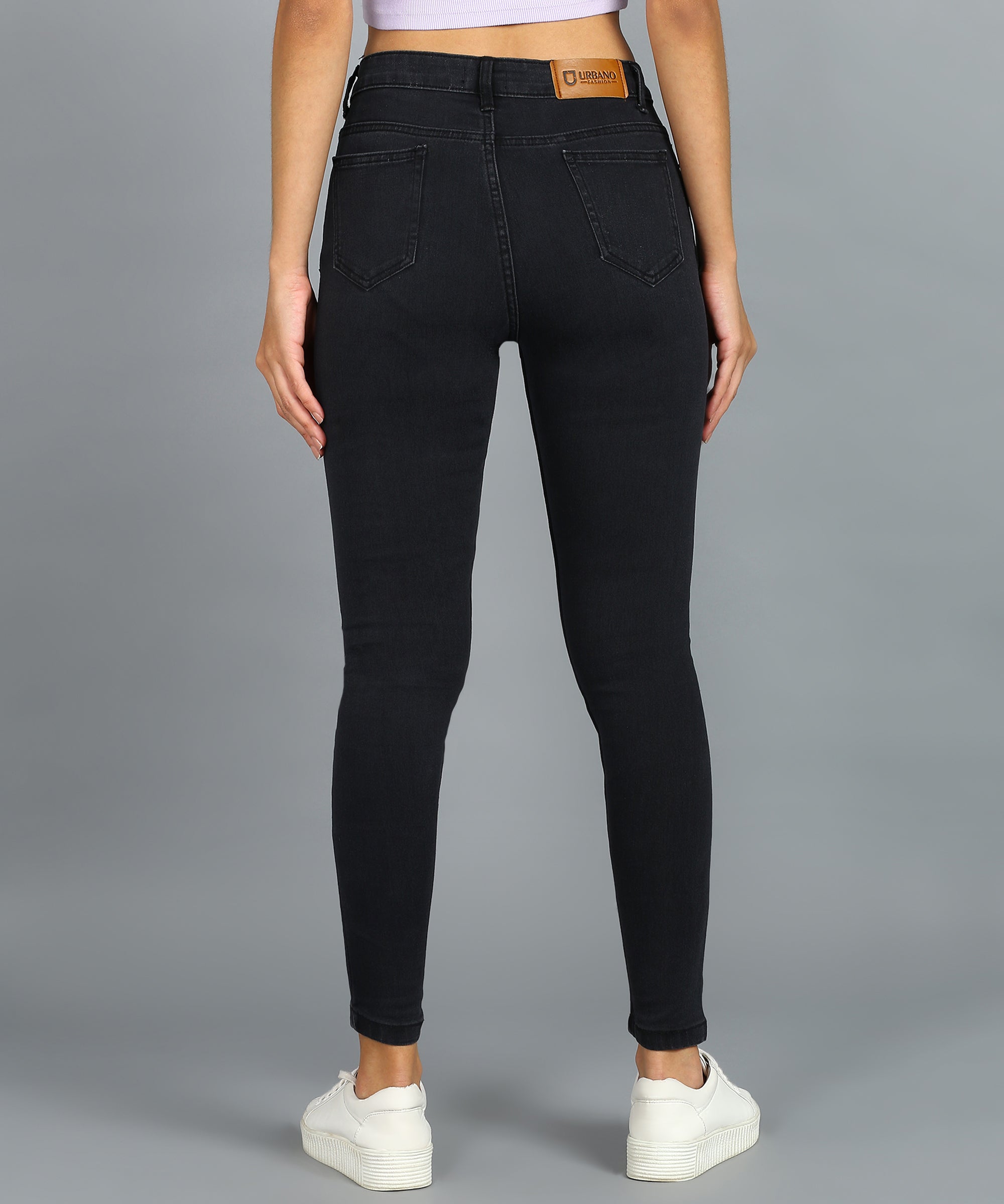 Urbano Fashion Women's Dark Grey Skinny Fit Washed Jeans