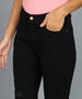 Women's Black Skinny Fit Mild Distressed Washed Jeans