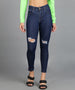 Women's Dark Blue Skinny Fit Mild Distressed Washed Jeans