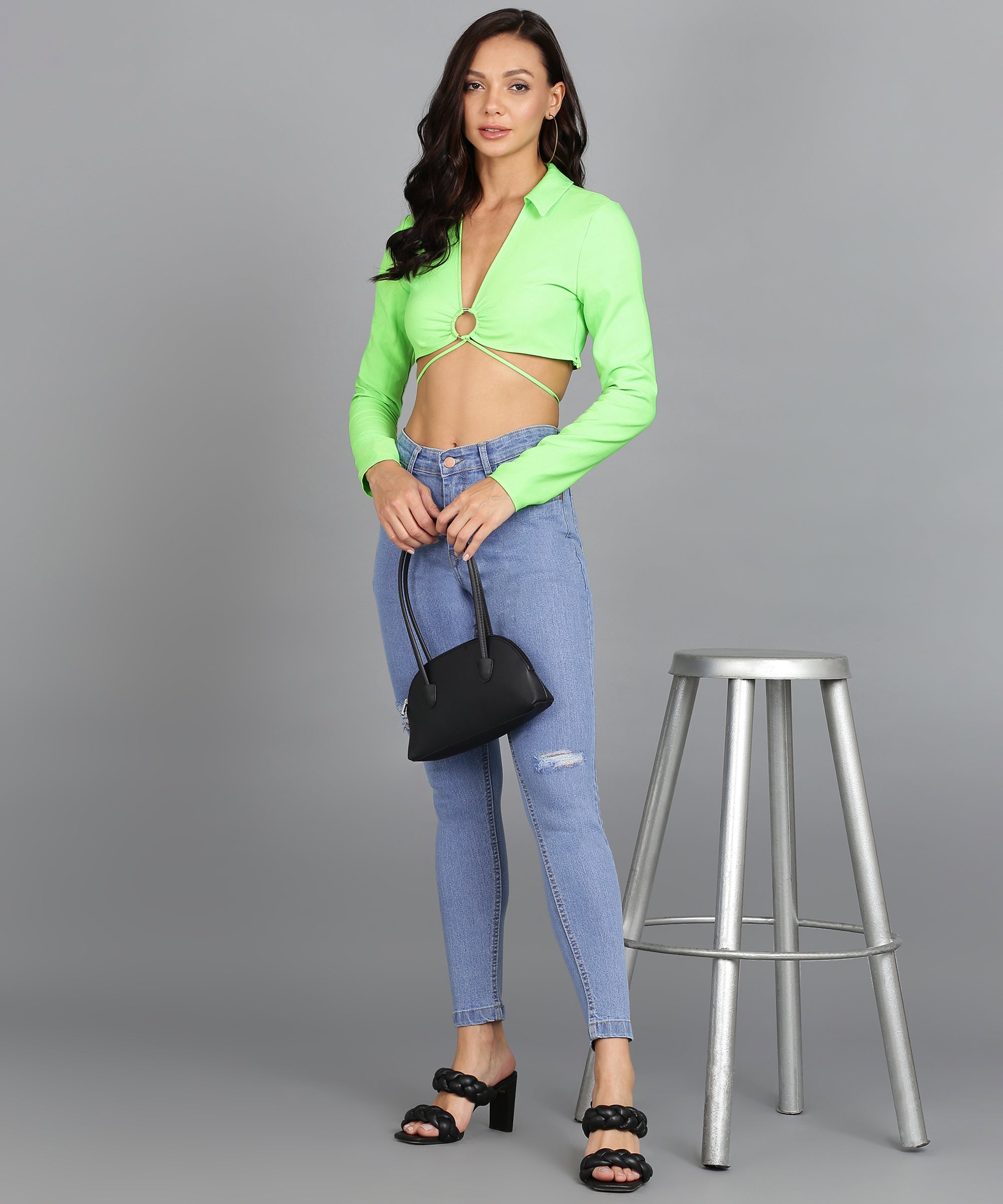 Women's Blue Skinny Fit Mild Distressed Washed Jeans