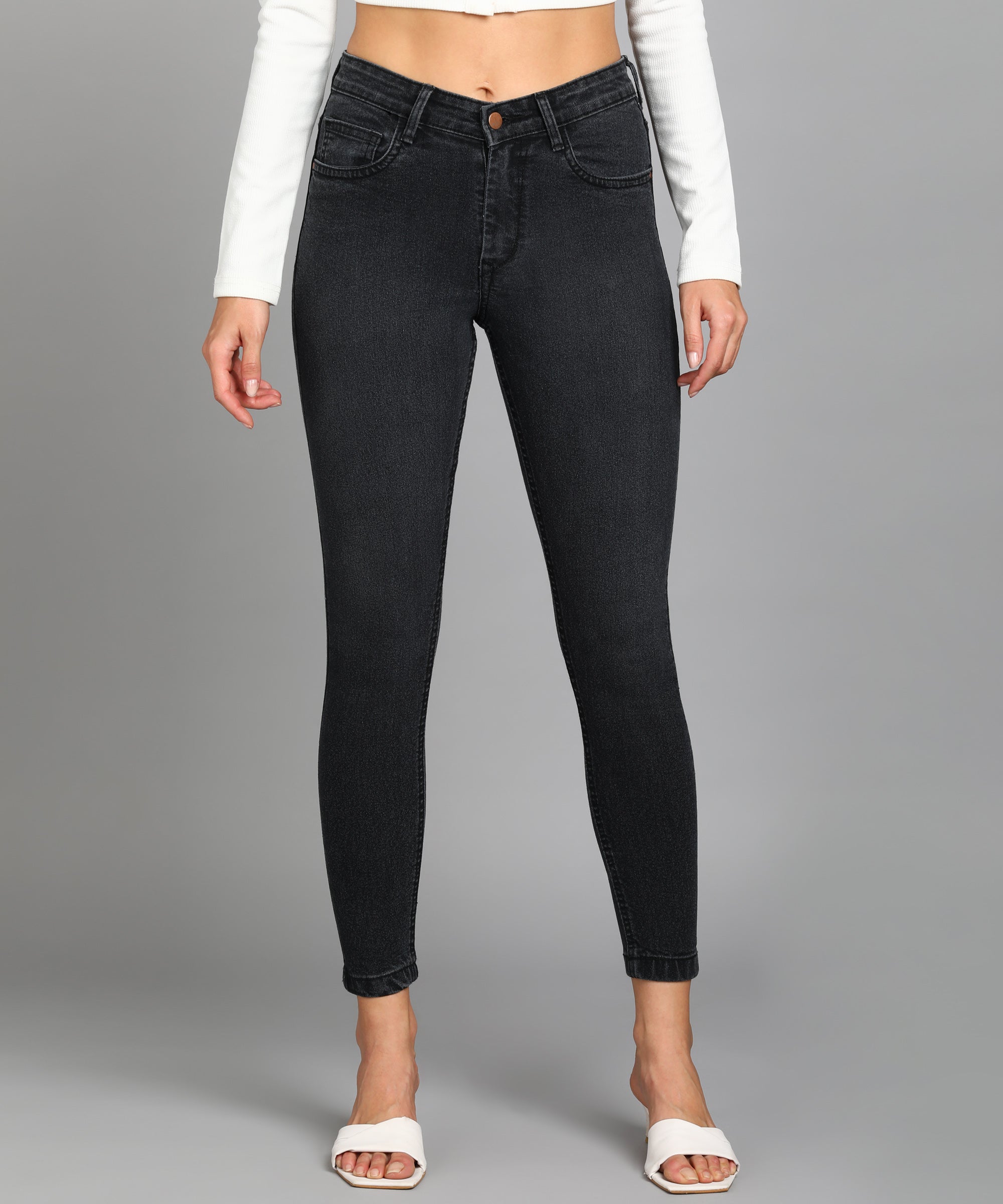 Women's Dark Grey Skinny Fit Washed Jeans