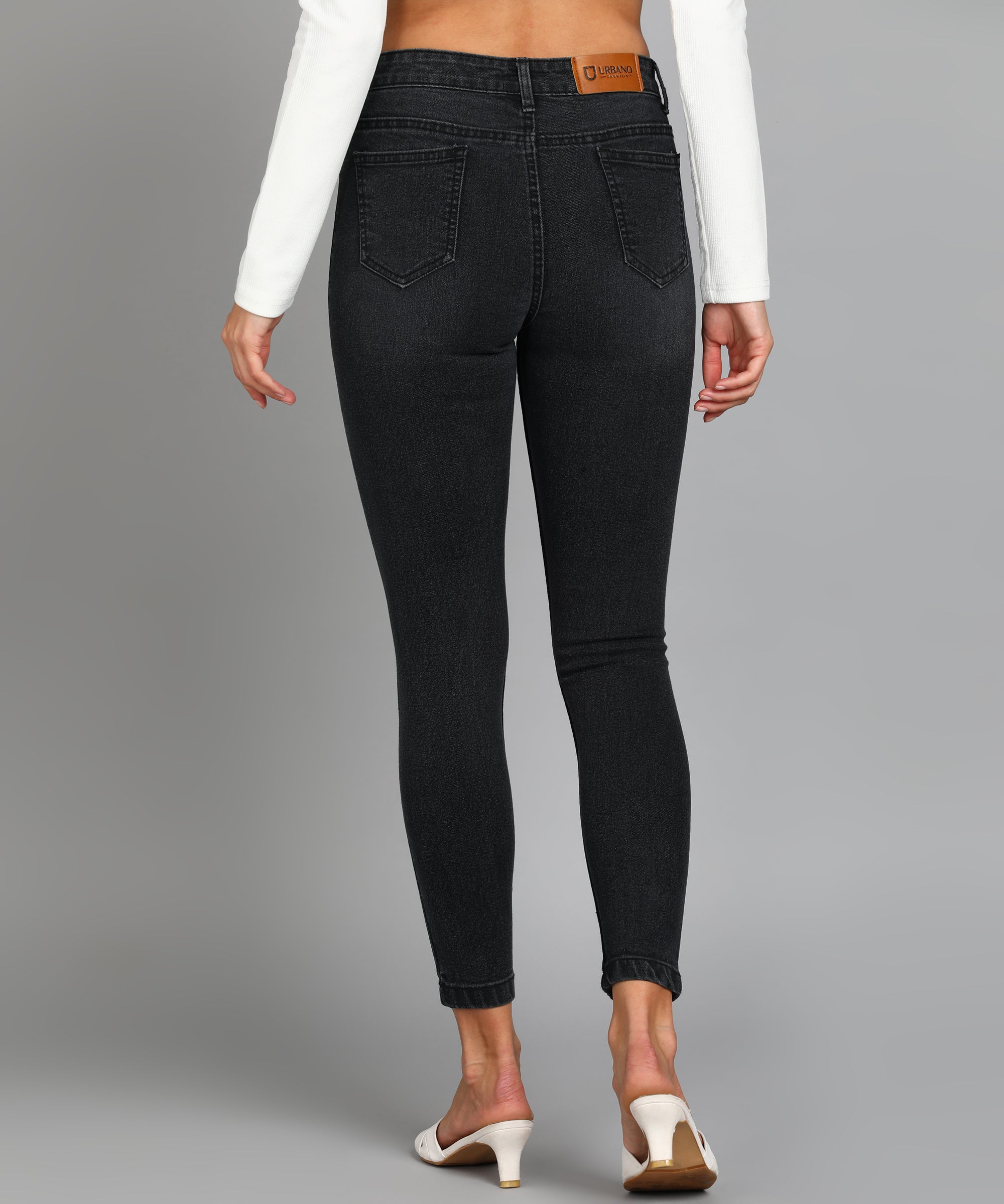 Women's Dark Grey Skinny Fit Washed Jeans