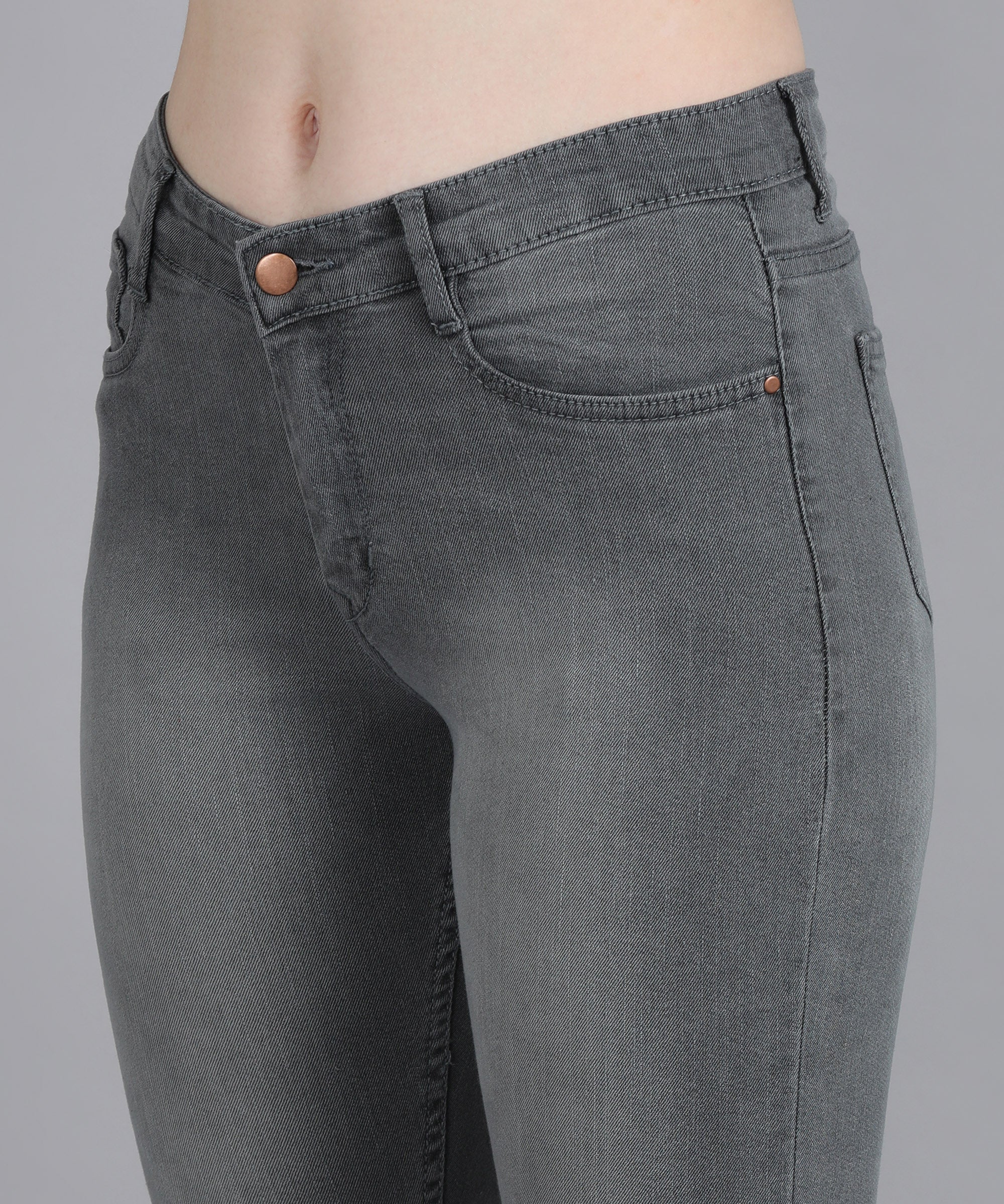 Women's Light Grey Skinny Fit Washed Jeans