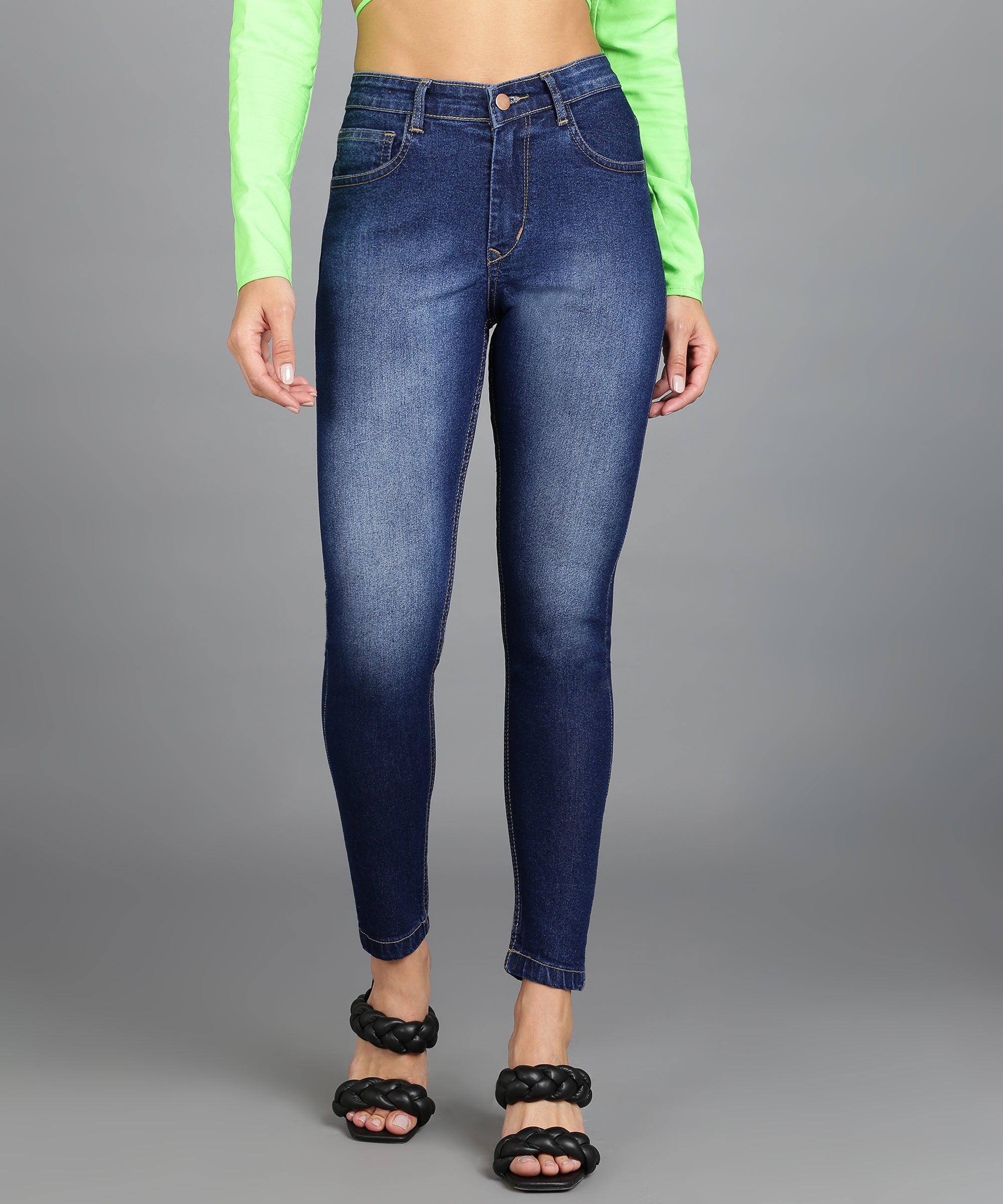 Women's Blue Skinny Fit Washed Jeans