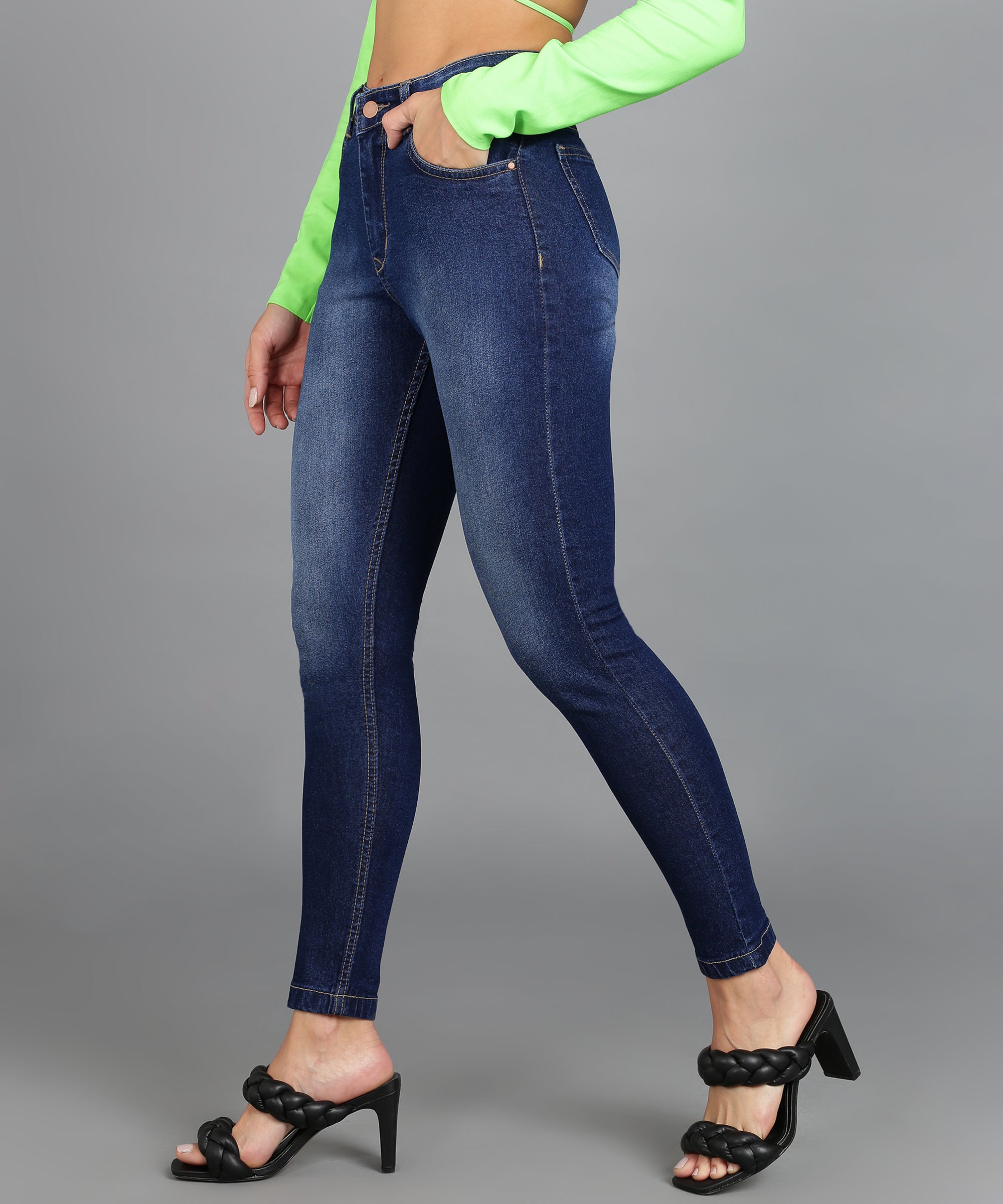 Women's Blue Skinny Fit Washed Jeans